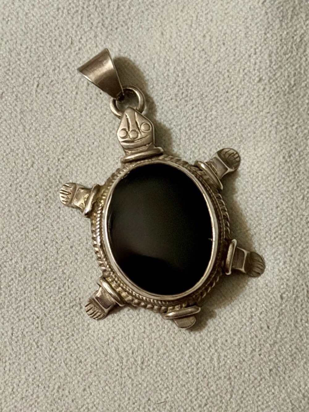 Large Black Onyx Turtle Pendant 925 Sterling Silver Cabochon Shell